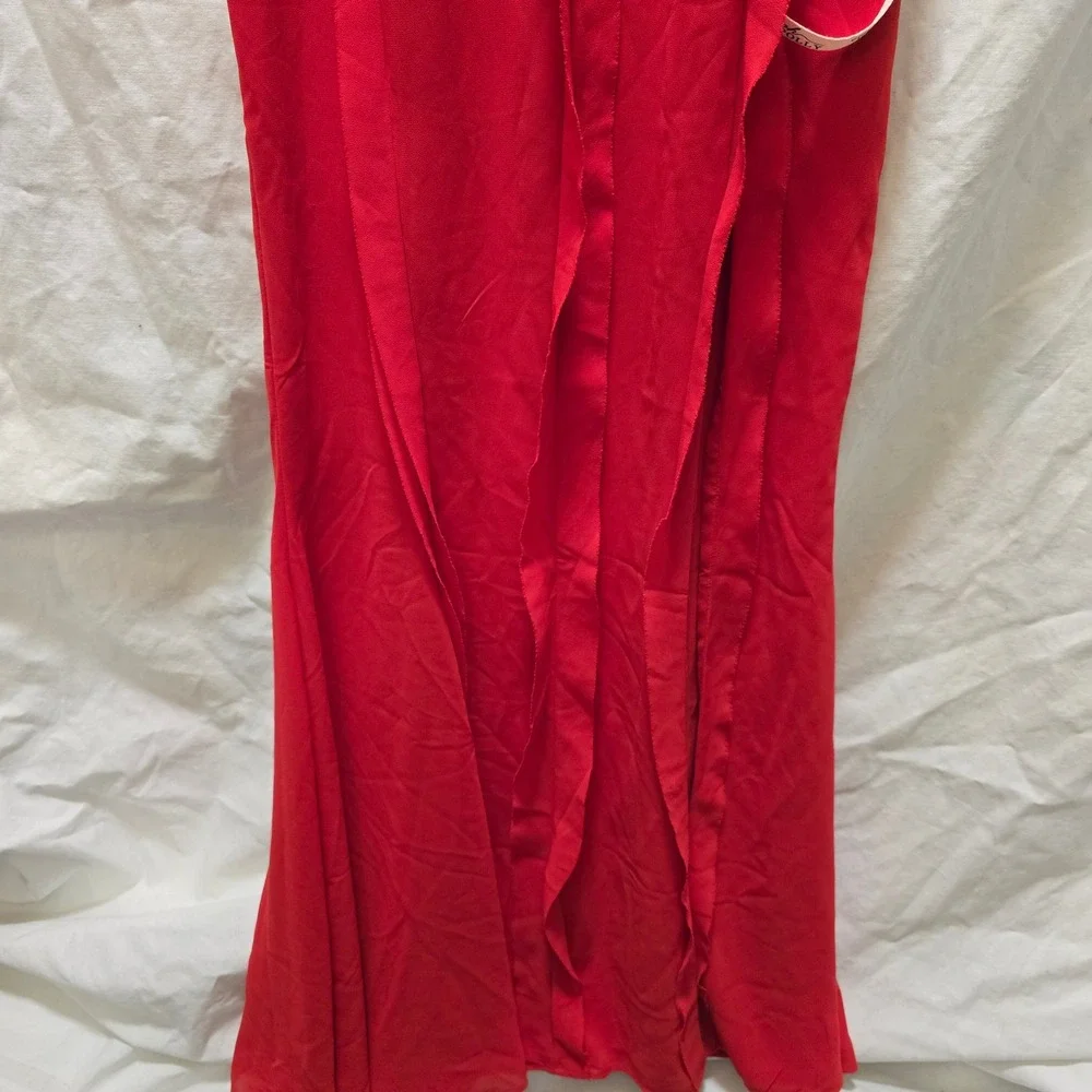 NWT OH POLLY Scarlet Red Ruffle High Slit Corset Maxi Dress‎ US 4
